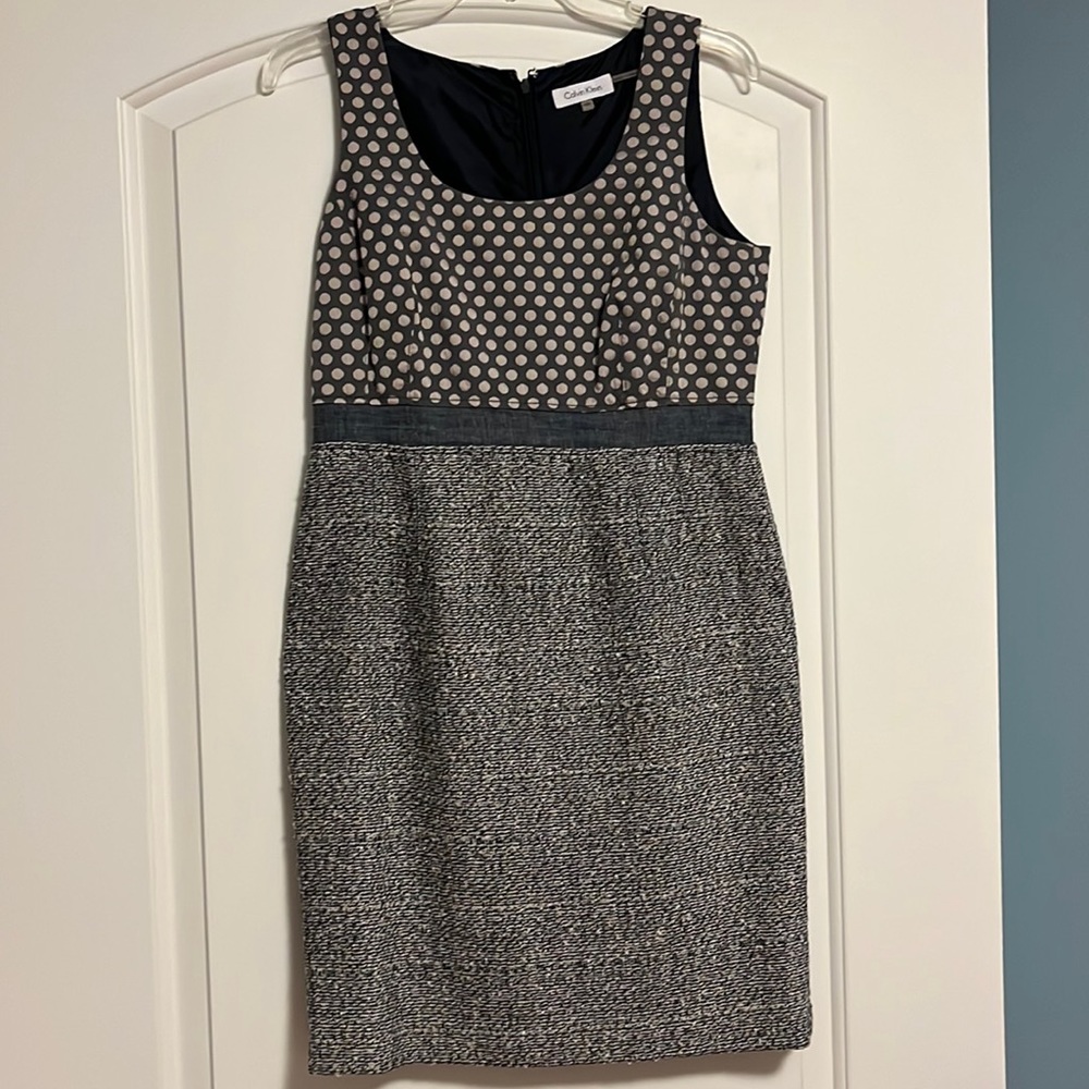 Calvin Klein polka dots and tweed sleeveless dress